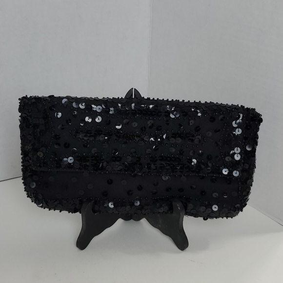 Vintage black sequin clutch 9.5"X5" snap closure - Picture 4 of 8